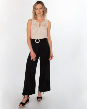 Wide Leg Belted Trousers
