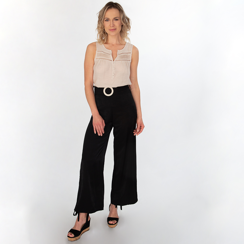 Wide Leg Belted Trousers
