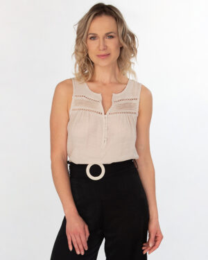 Pleated Front Button Placket Top
