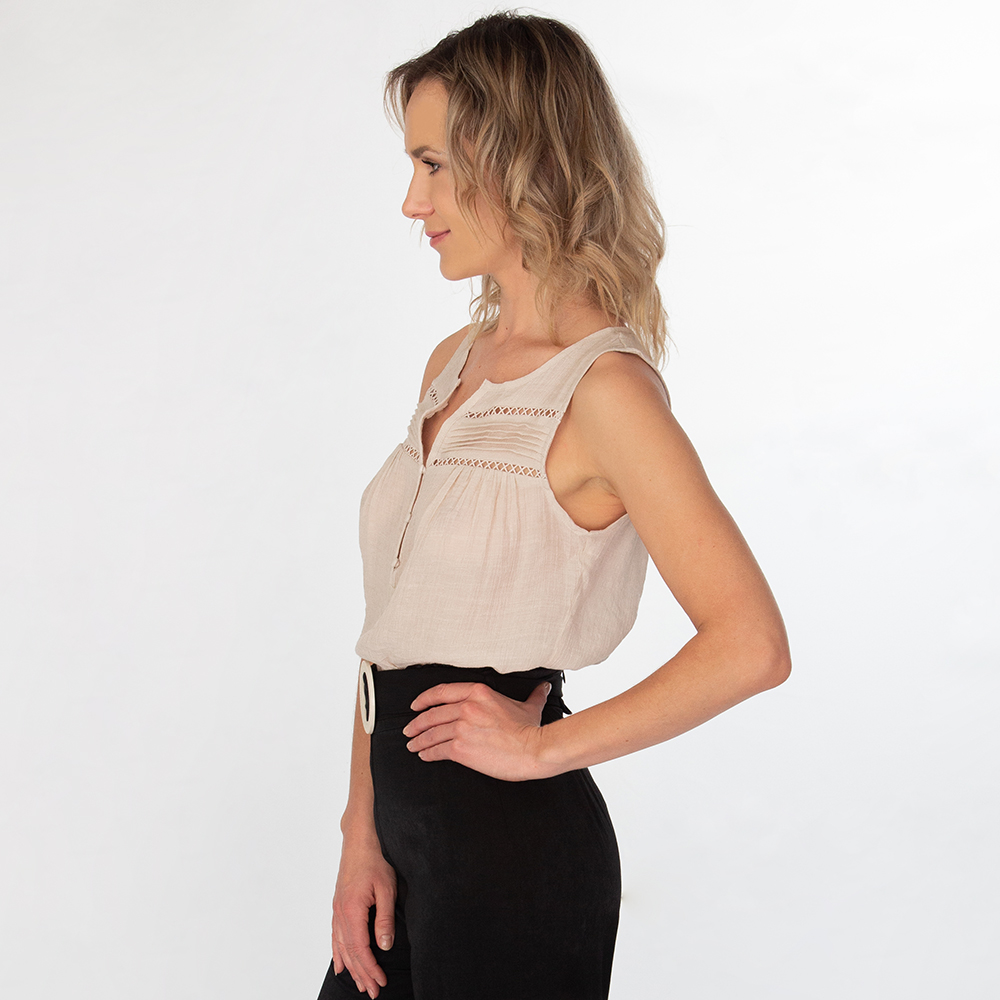 Pleated Front Button Placket Top - Image 2
