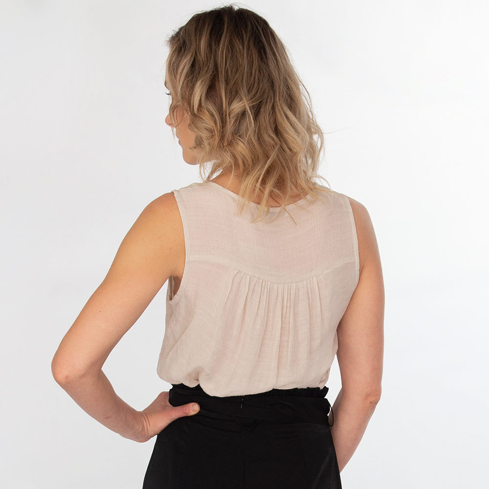 Pleated Front Button Placket Top - Image 3